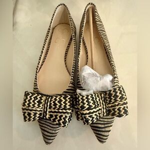 New Jessica Simpson Whirzle Bow Accent Ballet Flats Size 8 Blk Raffia Bow